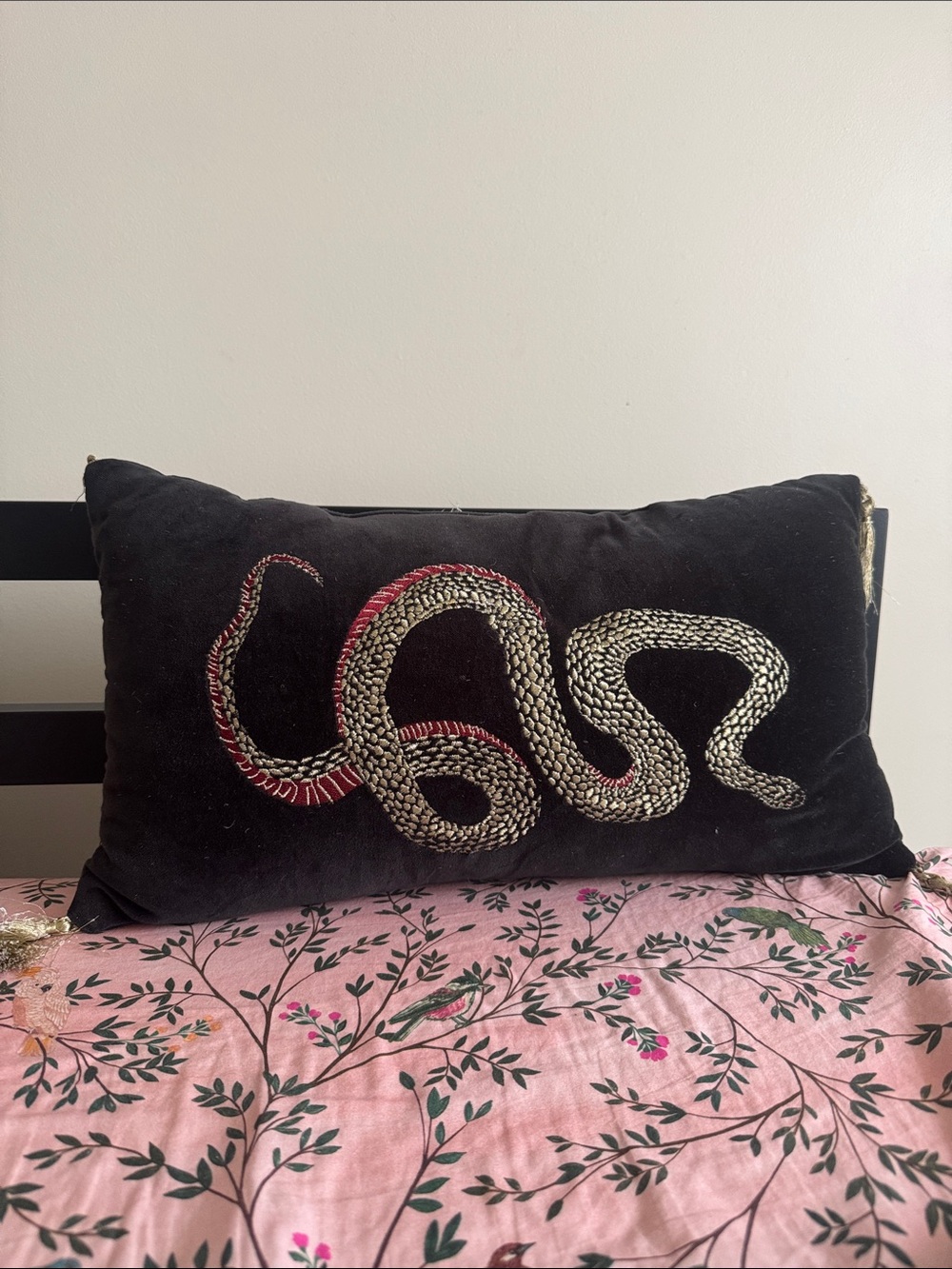 Black Velvet Pillow with Embroidered Snake Taylor swift reputation era